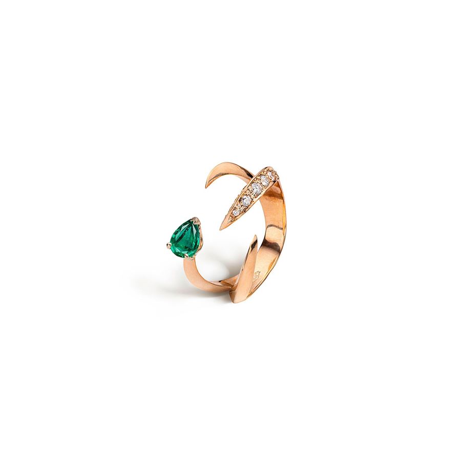 Anello 'Solis' quattro elementi in oro rosa e smeraldo SOLIS | AN4 SMRLD PVAU9R CT 0,30 + 0,30